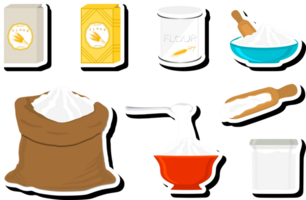 Illustration on theme big set different types dishware filled wheat flour png