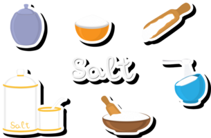 Illustration on theme big set different types ware filled salt for organic cooking png