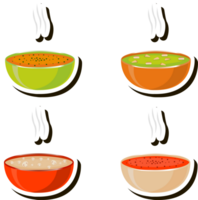 Illustration on theme big set various types beautiful tasty edible hot homemade soups png