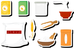 Illustration on theme big set different types dishware filled wheat flour png