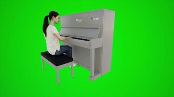 3d verde pantalla el del fotógrafo niña jugando el piano en asiático barras desde Tres arrinconado ángulo video