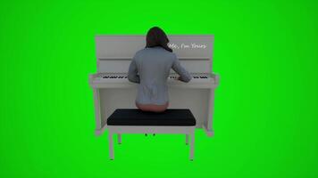 3d green screen female chef playing the piano in an African bar from the back video