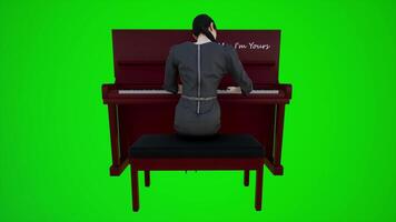 3d green screen female consultant playing the piano in an Asian bar from the back video