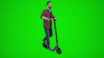 3d green screen an Asian barber riding scooter in the park from three cornered angle video