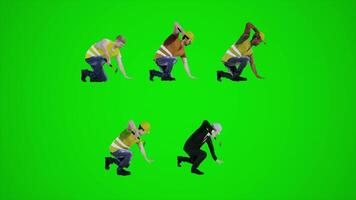 3d green screen construction workers hitting something with hammer from side angle video