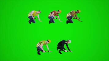 3d green screen construction workers hitting something with hammer from three cornered angle video