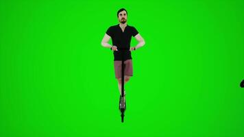 3d green screen lifeguard riding scooter in the streets of Europe from the front angle video