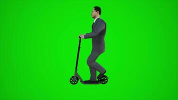 3d green screen the bank president riding scooter in the streets of Europe from side angle video