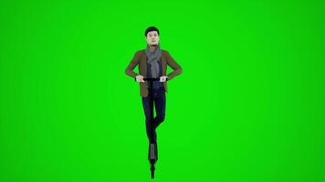 3d green screen postman riding scooter in the streets of Europe from the front angle video