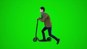 3d green screen postman riding scooter in the streets of Europe from side angle video