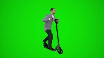 3d green screen the bank president riding scooter in the streets of Europe from three cornered angle video