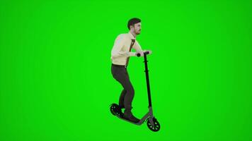 3d green screen an employee riding scooter in the streets of Europe from three cornered angle video