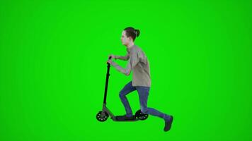 3d vert écran un asiatique boulanger garçon équitation scooter dans le des rues de Asie de côté angle video