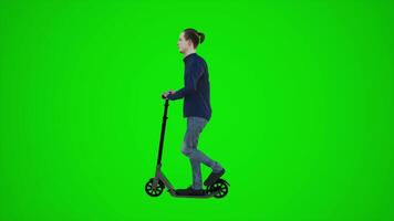 3d green screen an Asian baker boy riding scooter in the streets of Asia from side angle video