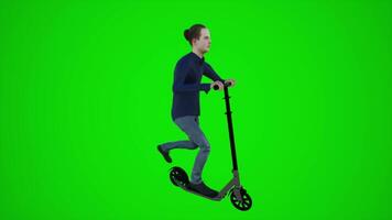 3d green screen an Asian baker boy riding scooter in the streets of Asia from the back angle video