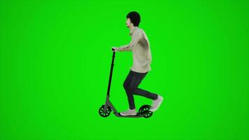 3d green screen male Asian director riding scooter in the streets of Asia from side angle video