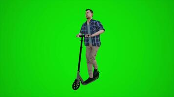 3d green screen an Asian driver riding scooter in the streets of Asia from three cornered angle video