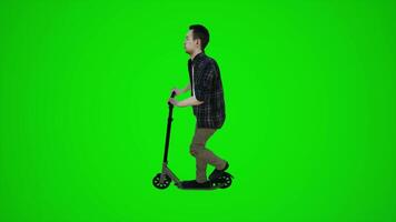 3d Grün Bildschirm ein asiatisch Treiber Reiten Roller im das Straßen von Asien von Seite Winkel video