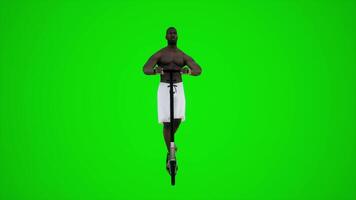 3d Grün Bildschirm ein afrikanisch Schwimmer Reiten Roller im das Straßen von Afrika von das Vorderseite Winkel video