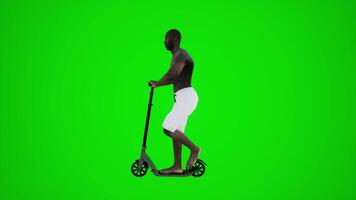 3d grön skärm ett afrikansk simmare ridning skoter i de gator av afrika från sida vinkel video