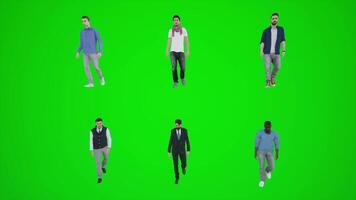 3d green screen six men walking in the park from the front angle video