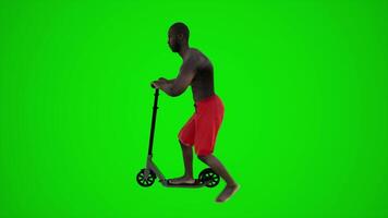 3d green screen an African swimmer riding scooter in the streets of Africa from side angle video