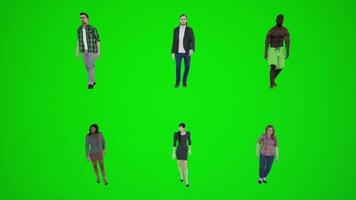 3d green screen six men and woman walking in the zoo from the front angle video