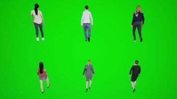 3d green screen six women walking in the city center from the back angle video