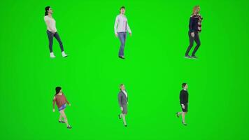 3d green screen six women walking in the city center from the angle of three corners video