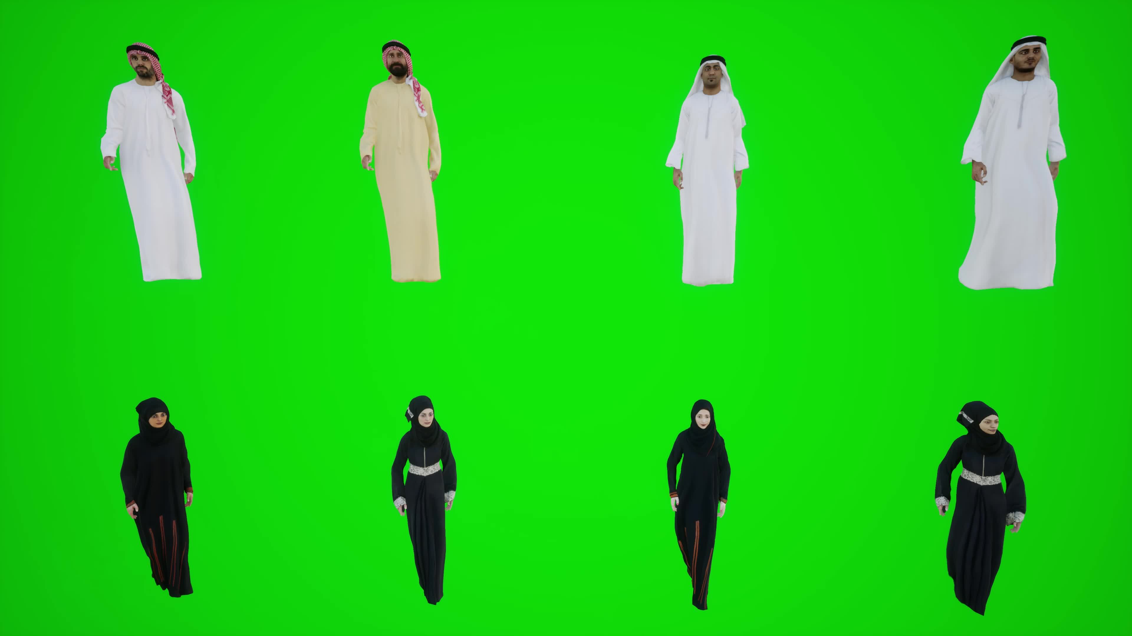 3d green screen six Arab men and women walking in the market from frontal  angle 36281648 Stock Video at Vecteezy