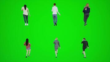 3d green screen six women walking and talking on the phone in school from the back angle video