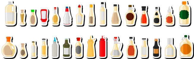 ilustração sobre o tema grande kit garrafas de vidro variadas com molho de alho líquido png