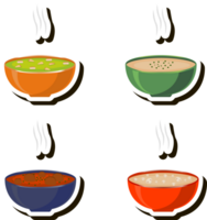 Illustration on theme big set various types beautiful tasty edible hot homemade soups png