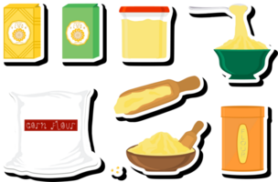 Illustration on theme big set different types dishware filled corn flour png