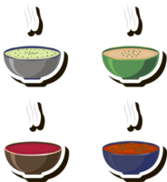 Illustration on theme big set various types beautiful tasty edible hot homemade soups png