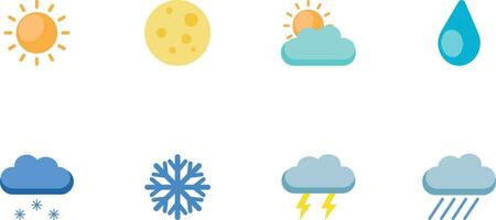 Weather icons set in flat style. Vector illustration