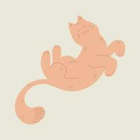 Cute hand drawn cat is lying in a relaxed pose and keeping on eye. Vector illustration