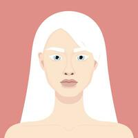 albino mujer retrato. avatar de un niña con albinismo. genético raro apariencia. vector ilustración