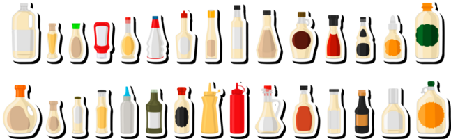 illustration sur le thème grand kit bouteilles en verre variées remplies de sirop de yaourt liquide png