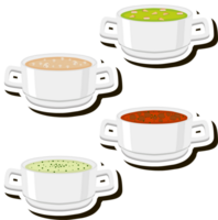 Illustration on theme big set various types beautiful tasty edible hot homemade soups png