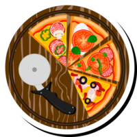 Illustration auf Thema groß heiß lecker Pizza zu Pizzeria Speisekarte png
