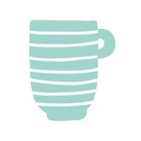 Blue cup mug isolated vector icon. Single object clipart mug with handle. Flat colored design. Cup of coffee, tea, hot drink, cacao. Cute design element.