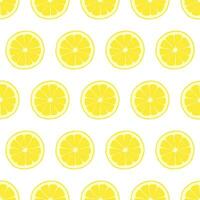 Lemon slices seamless pattern vector illustration. Round slices of ripe yellow lemons on white background. Summer tropical fresh fruits theme wallpaper.