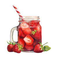 AI generated Jar of strawberries with a straw. AI generated image png