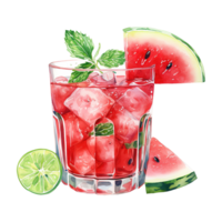 AI generated Glass of watermelon with lime and mint. AI generated image png