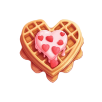 AI generated Heart shaped waffle with pink cream on top. AI generated image png