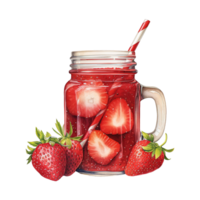 AI generated Jar of strawberries with a straw. AI generated image png