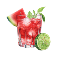 AI generated Glass of watermelon with lime and mint. AI generated image png