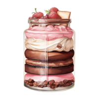 AI generated Jar of desserts with strawberries on top. AI generated image png