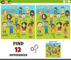 diferencias juego con dibujos animados niños y adolescentes caracteres grupo vector